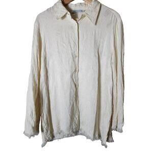 ZARA Cream Paisley Textured Fringe Career Casual Night Out Button Up Top SZ XL